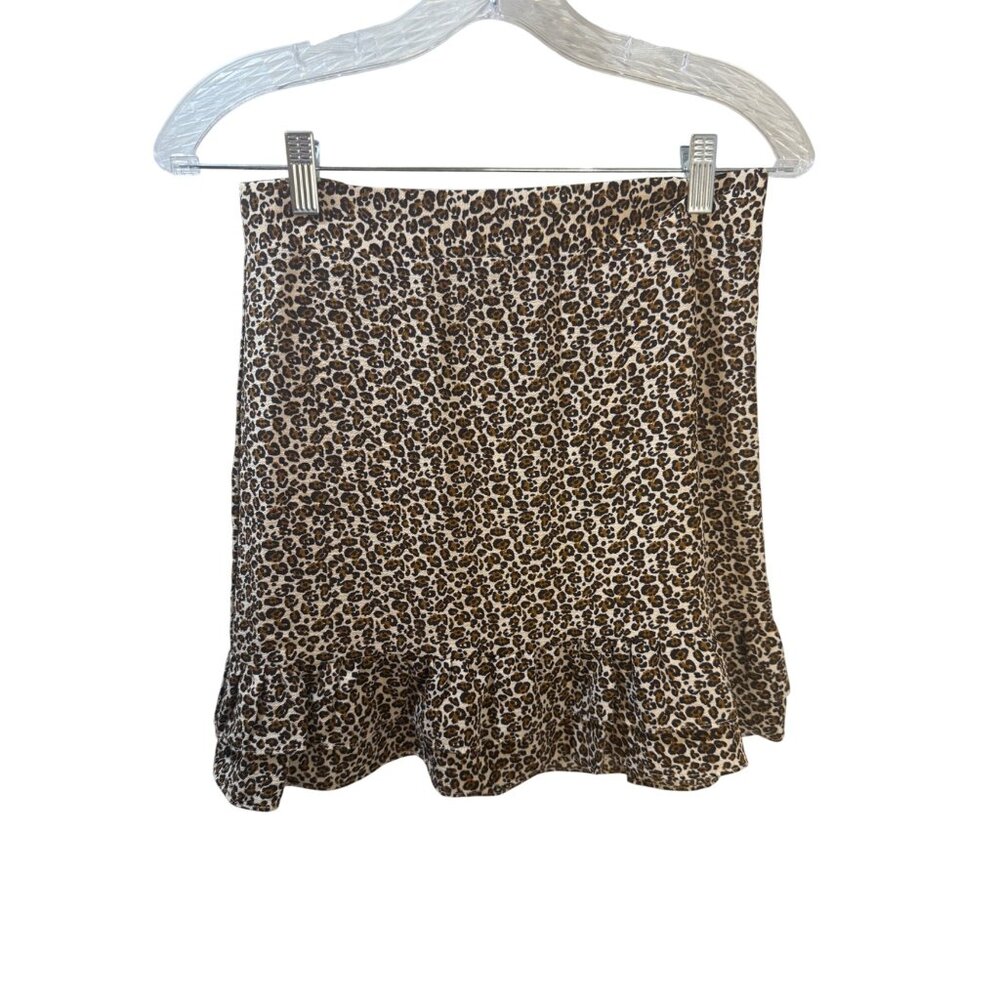 Aqua Womens Leopard Print Ruffle Mini‎ Skirt Size S